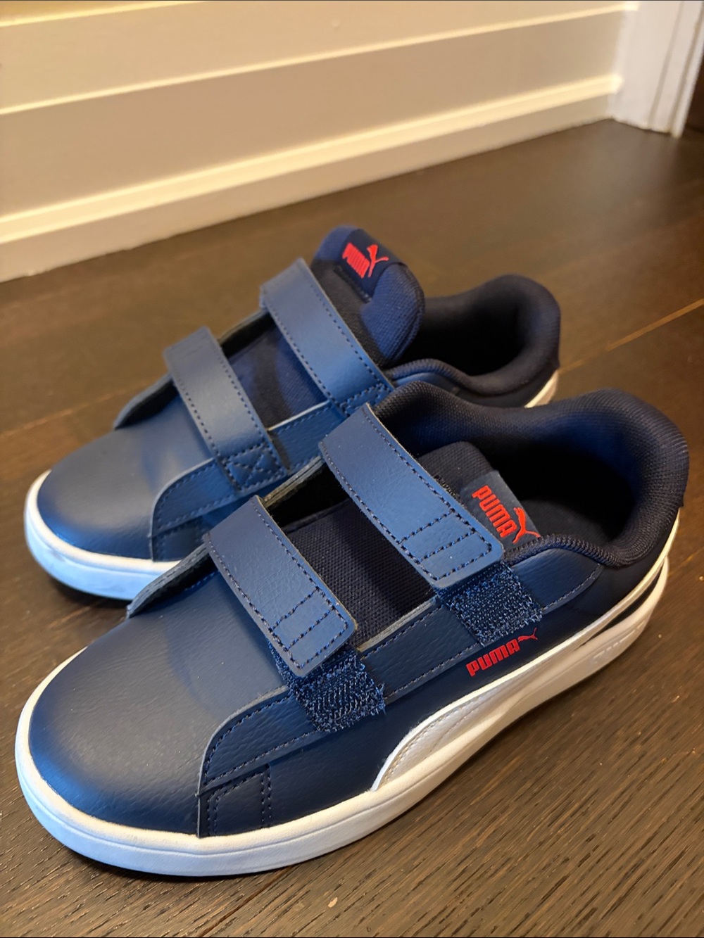 Puma Kids Navy and Red Double-Strap Sneakers